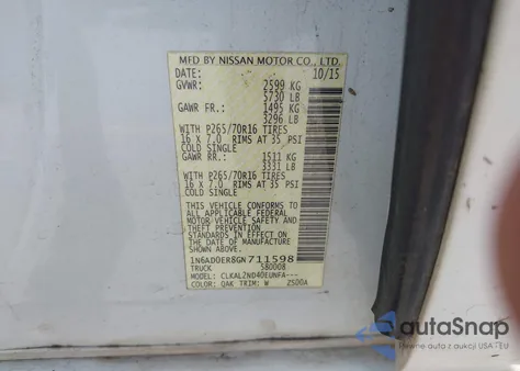 2016 Nissan Frontier Sv z USA, uszkodzony, nr VIN 1N6AD0ER8GN711598